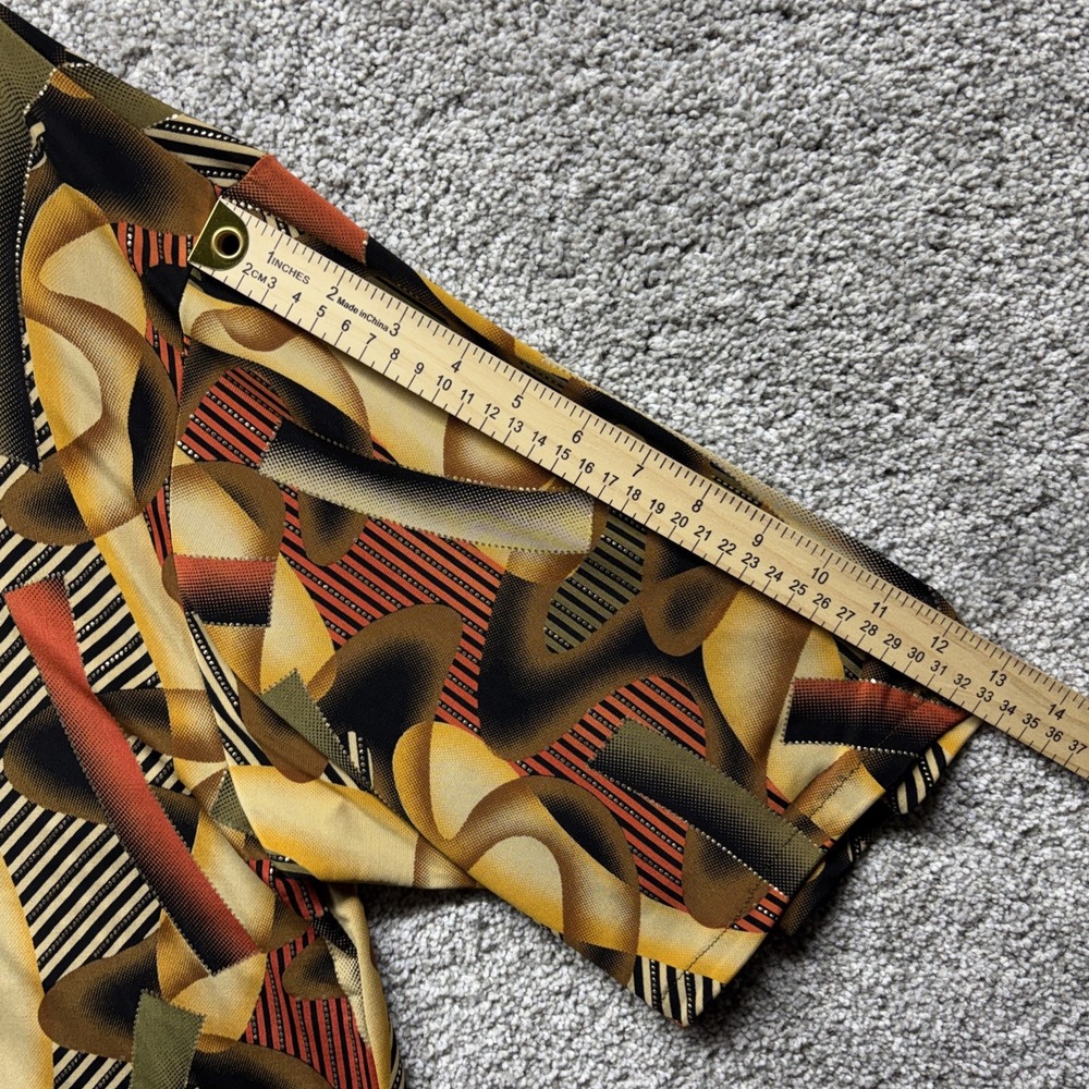 Vintage Creme De Silk Shirt‎ Mens MEDIUM Abstract Art ColorBlock Metallic Button - Picture 8 of 16